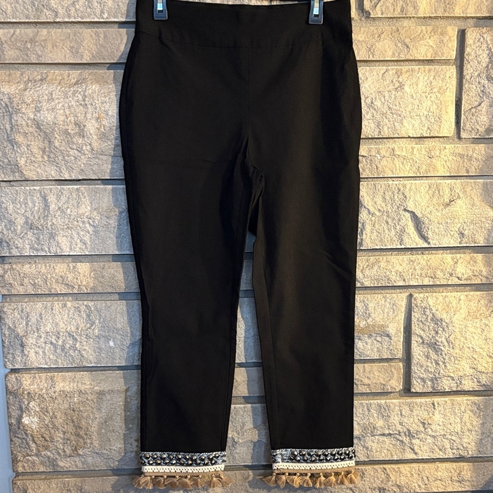 Chico's Black So Slimming Crop Pants with tassels